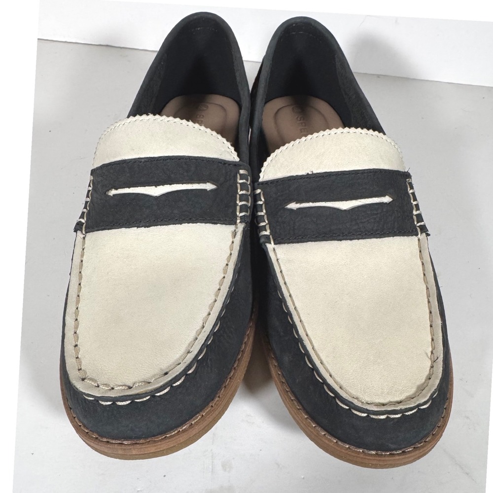 Sperry Seaport Penny Loafer Black Cream Leather Shoes Womens 8.5 Preppy Nautical - Picture 5 of 9